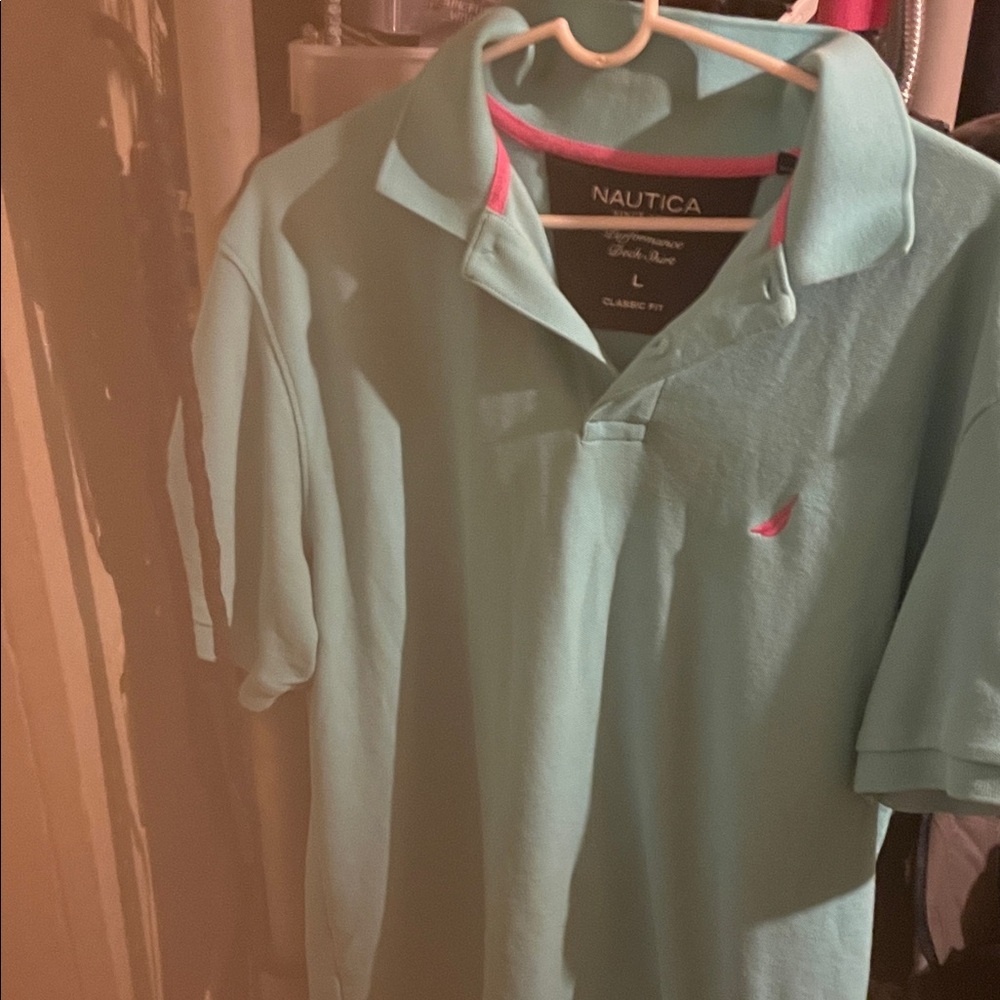 Nautica Men's Aqua Polo with Pink Accents